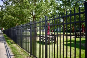 PoolForce - Aluminum Fencing Page - Sailwind - Textured Black industrial Sailwind Traditional Bottom With Solar Caps